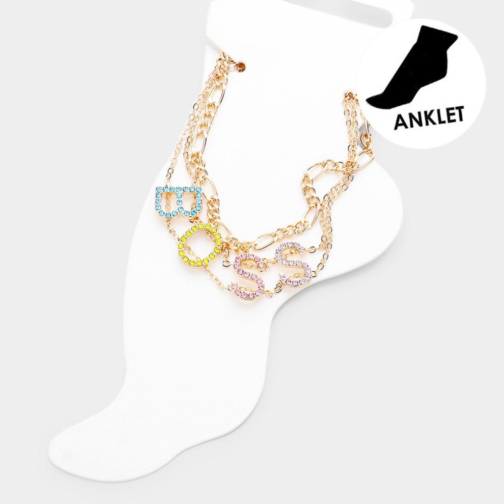 Women's Pave Rhinestone Layered Chain Anklets
